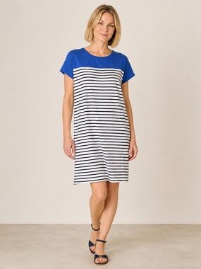 Joie silk Blue and White Striped Short-Sleeve Shift Dress